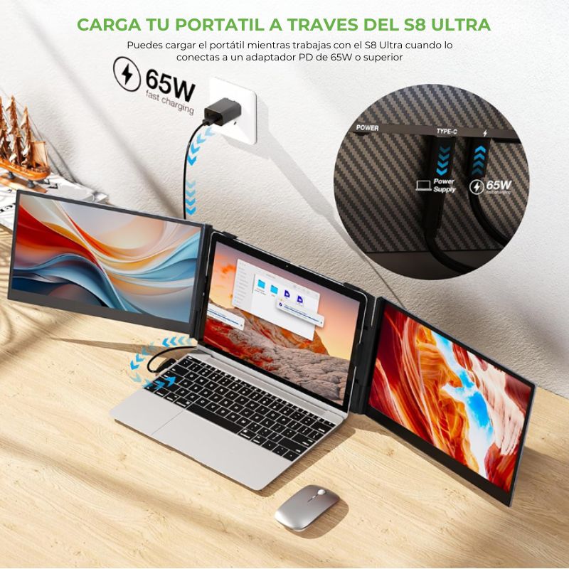 Extensor de pantalla doble, modelo S8 Ultra para laptops de 14" a 17" pulgadas