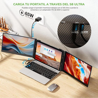 Extensor de pantalla doble, modelo S8 Ultra para laptops de 14" a 17" pulgadas